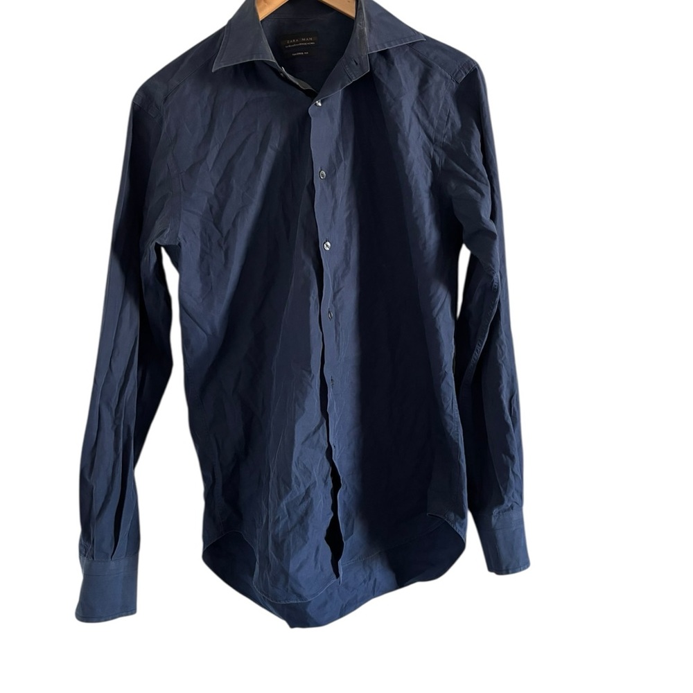 Zara Navy Men's Dress Shirt Size M